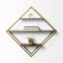 Neil Shelf (Diamond Shape Wall Mounted Brass Frame w Three Wood Wall Shelves)