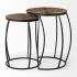 Clapp Nesting Accent Tables (III - Set of 2 - Brown Round Wood Top with Black Metal Frame)