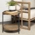 Kade End Table (III - Round Top Natural Brown Wood & Grey Metal Frame Tray-Style)