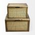 Sonny Boxes (Set of 2 - Brown Wood & Wicker with Metal Detail Rectangular)