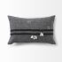 Sibyl Decorative Pillow (13x21 - Black Fabric Striped & White Fringed Cover)