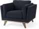 Navy Blue Fabric Chair with Medium Brown Wooden Legs