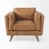 Brooks Upholstered Chair (Cognac Brown Faux Leather Chair with Medium Brown Wooden Legs)