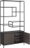 Stamos Bookcase (Grey Wood & Glass with Black Base)