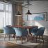 Drake & Minto 7 Piece Dining Set (Walnut Table & Blue Chair)