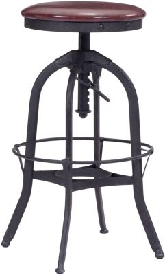 Crete Adjustable Height Bar Stool (Burgundy & Antique Black)