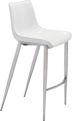 Magnus Bar Chair (Set of 2 - White & Brushed Stainless Steel)