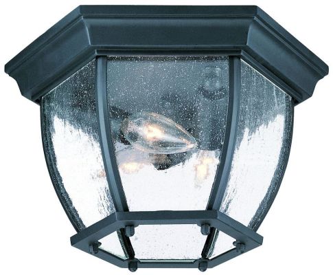 Outdoor 3-Light Matte Black Ceiling Flushmount with Seeded Glass