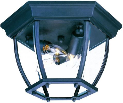 Plafonnier extérieur à 3 ampoules en fini noir mat de la Collection Flushmount