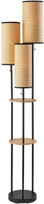 Trio Floor Lamp (Black & Natural Wood Shelves)