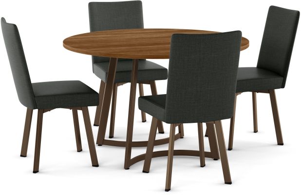 Tahina Table and Elmira Chairs 5-Pieces Dining Set (Light Brown with Black and Bronze Base)