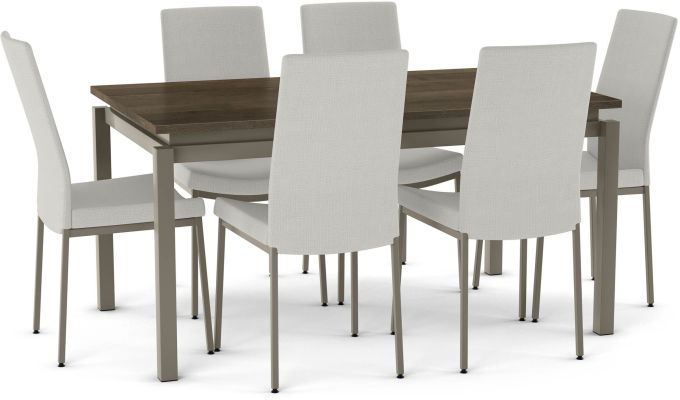 Mylos Table and Torres Chairs 7-Pieces Dining Set (Greenish Brown with Pale Grey & Beige and Grey Base)