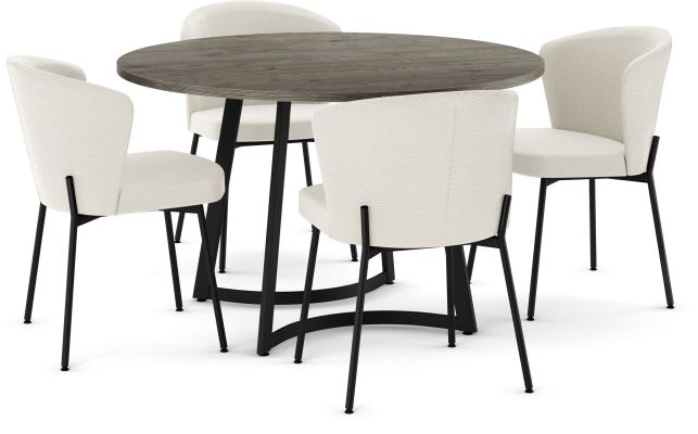 Josie Table and Camilla Chairs 5-Pieces Dining Set (Greyish-Brown with Cream and Black Base)