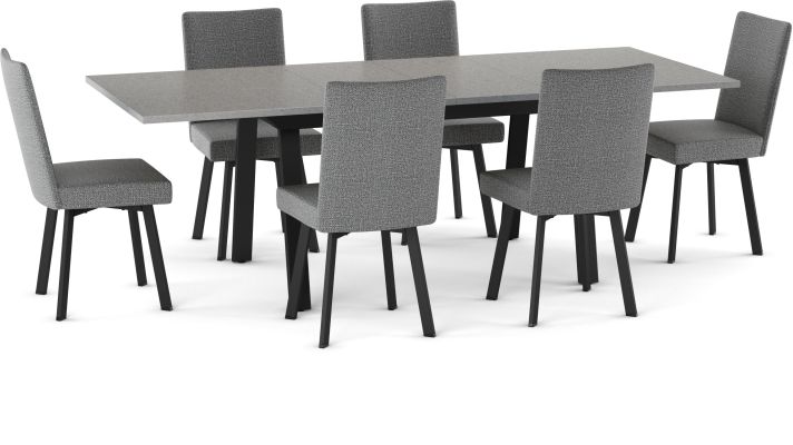 Ensemble Table à manger Reaves et chaises Elmira (7 pièces - Ciment, Gris et Noir)
