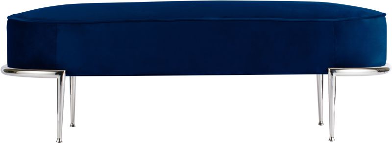 Chiara Bench (Blue Velvet with Polished Stainless Steel Frame)