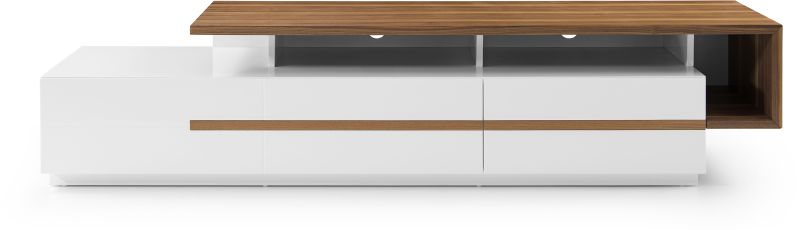 Walter TV Stand White HG with Walnut Accent