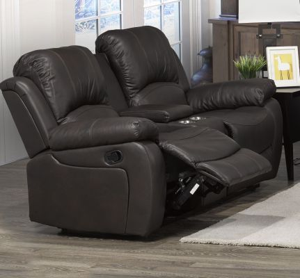 Boris Recliner Love Seat with Storage Console (Brown)