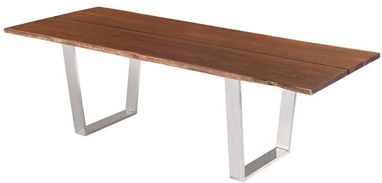 Versailles Boule Live Edge Dining Table (Medium - Seared Oak with Stainless Base)