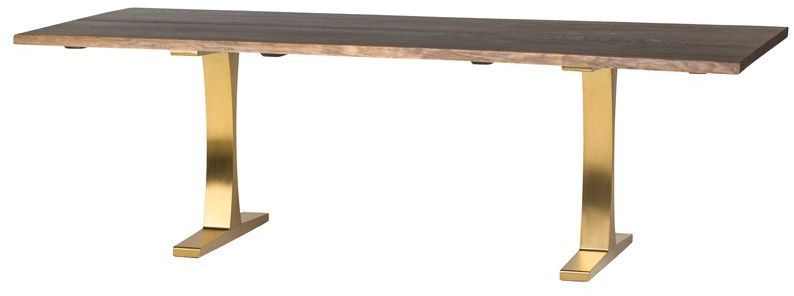 Toulouse Boule Dining Table (Long - Seared Oak with Gold Base)