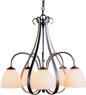 Sweeping Taper Chandelier (5 Arm - Natural Iron & Opal Glass)