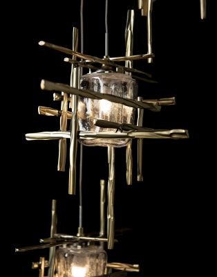 Tura 5-Light Seeded Glass Pendant (Modern Brass & Seeded Clear Glass)