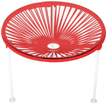 Zicatela Table (Red Weave on White Frame)