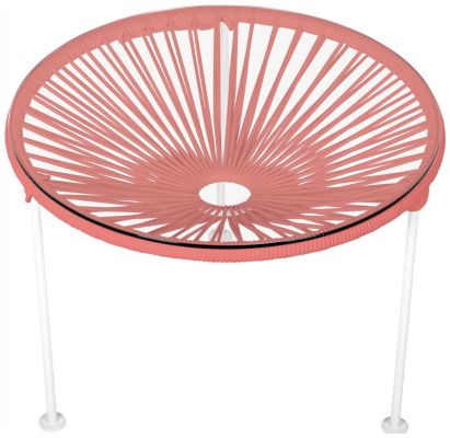 Zicatela Table (Coral Weave on White Frame)