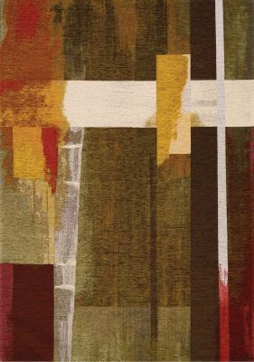 Cathedral Earth Toned Patchwork  Rug (8 x 11 - Cream Green Grey Red Yellow)