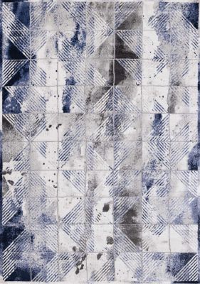 Chorus Distressed Triangle Grid  Rug (8 x 11 - Black Blue Grey White)