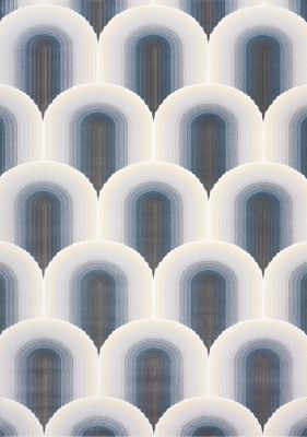 Ella Ombre Geometric Plush Rug (6 x 8 - Blue Cream Grey White)