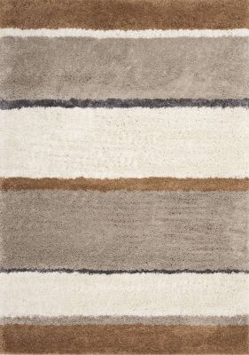 Maroq Lines Shag Rug (6 x 8 - Brown Cream Grey Taupe Beige)