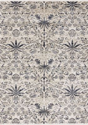 Samira Ornate Leaf Pattern  Rug (6 x 8 - Beige Blue Cream Grey)