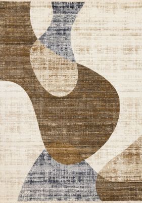 Serene Distressed Curvy Shapes Design Rug (Cream & Blue - 5'3x 7'10)