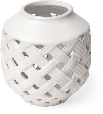 Forillon Vase (Short - White Glazed Lattice Pattern)