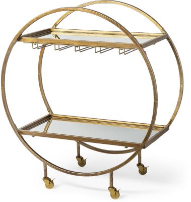 Carola Bar Cart (Gold Frame Two-Tier Glass Shelves with Stemware Holder)