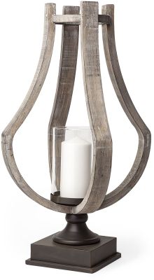 Brillion Table Candle Holder (Large - Rustic Wood Metal)