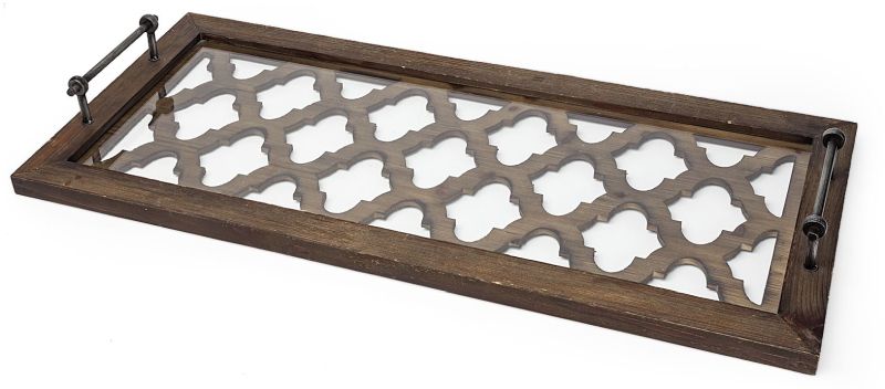 Stotonic Tray (Brown Wood with Glass Top Rectangular Serving)