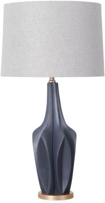 Bravar Lampe de Table (III - Base en Résine Gris-Bleu avec Abat-Jour en Tissu Gris)