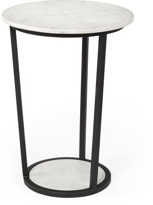 Bombola Table d'Appoint (Large - Table Ronde en Marbre Blanc avec Base métal noire)