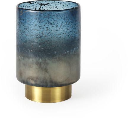 Caspian Vase (Short - Blue Glass Antiqued Brass Bottom)