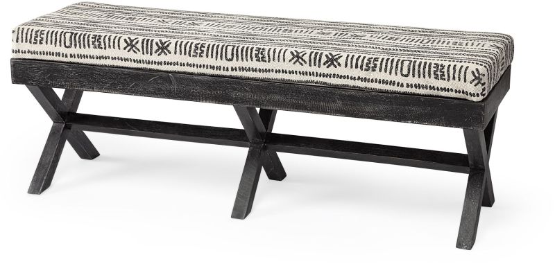 Solis Bench (Black & Cream Upholstered Patterned Seat)