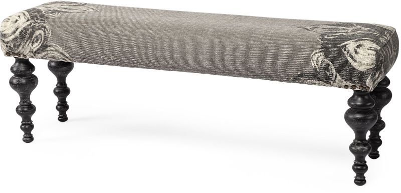 Alhambra Bench (Upholstered Grey Seat with Black Wood Legs)