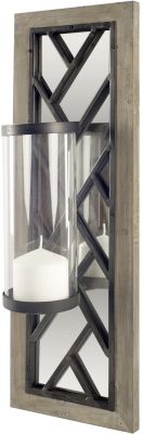 Benji Wall Candle Holder (Brown Wood Frame Black Metal Accent Mirrored)