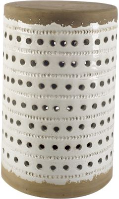 Thar Table d'Appoint (II - Céramique Cylindrique Émaillée Blanche avec Base Beige)