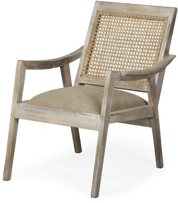 Teryn Accent Chair (Cream Linen Seat & Natural Wooden Base with Mesh Back)