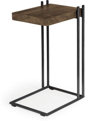 Maddox End Table (C-shaped - Brown Wood & Black Metal)