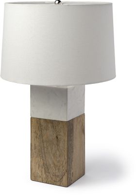 Woodrow Table Lamp (Light Brown Wood with White Accent)