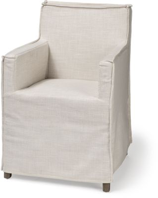 Elbert Dining Chair (II - Cream Fabric Slip-Cover Brown Wood Frame)