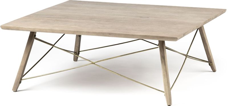Kirby Coffee Table (Brown Solid Wood Top & Legs with Metal Bracing)