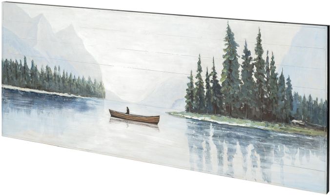 Solitude Oil Painting (Canoe on the Lake Original Hand Painted on Wood)